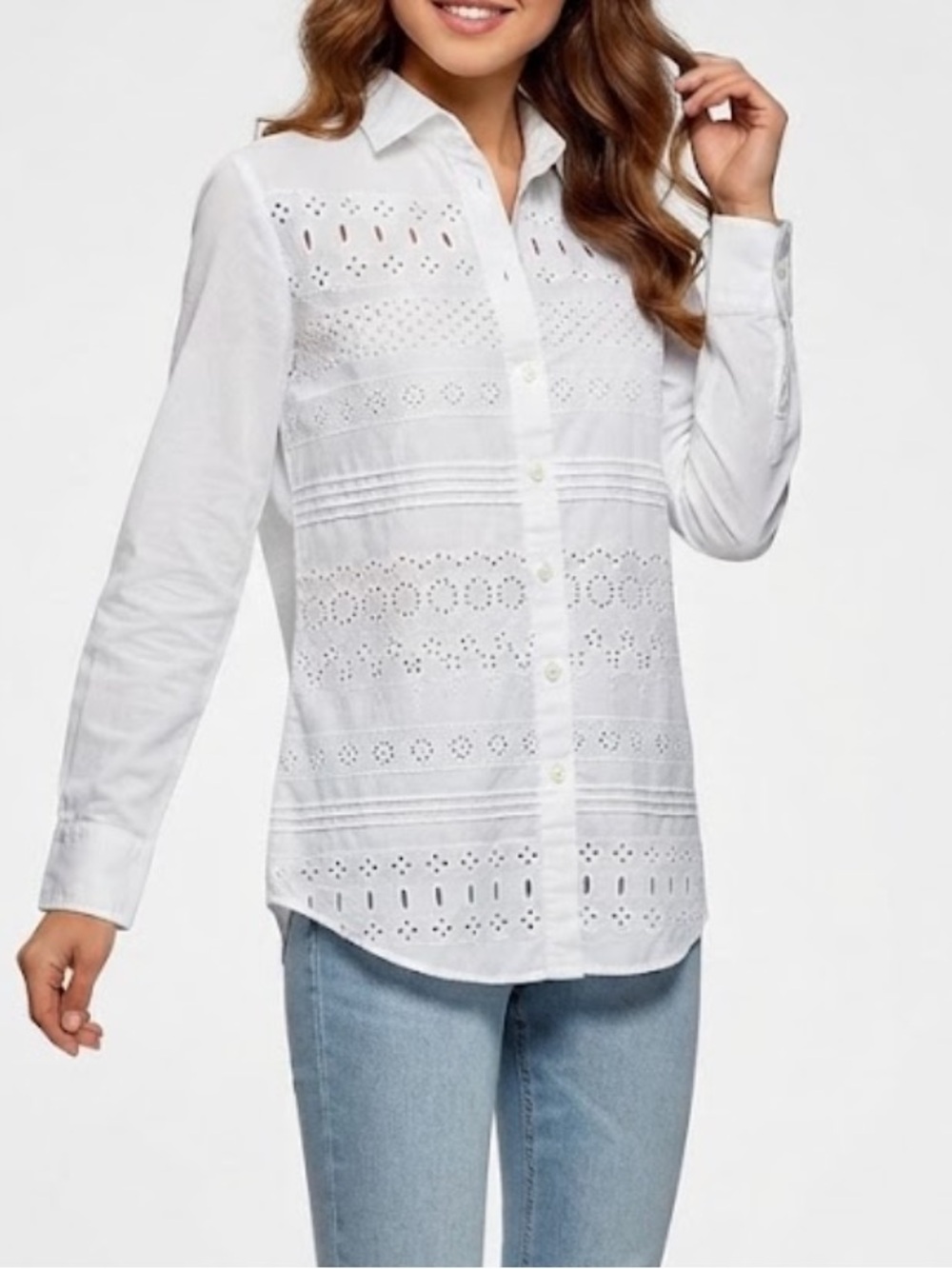 Ralph Lauren Women’s White Eyelet Button-Down Shirt Size 4